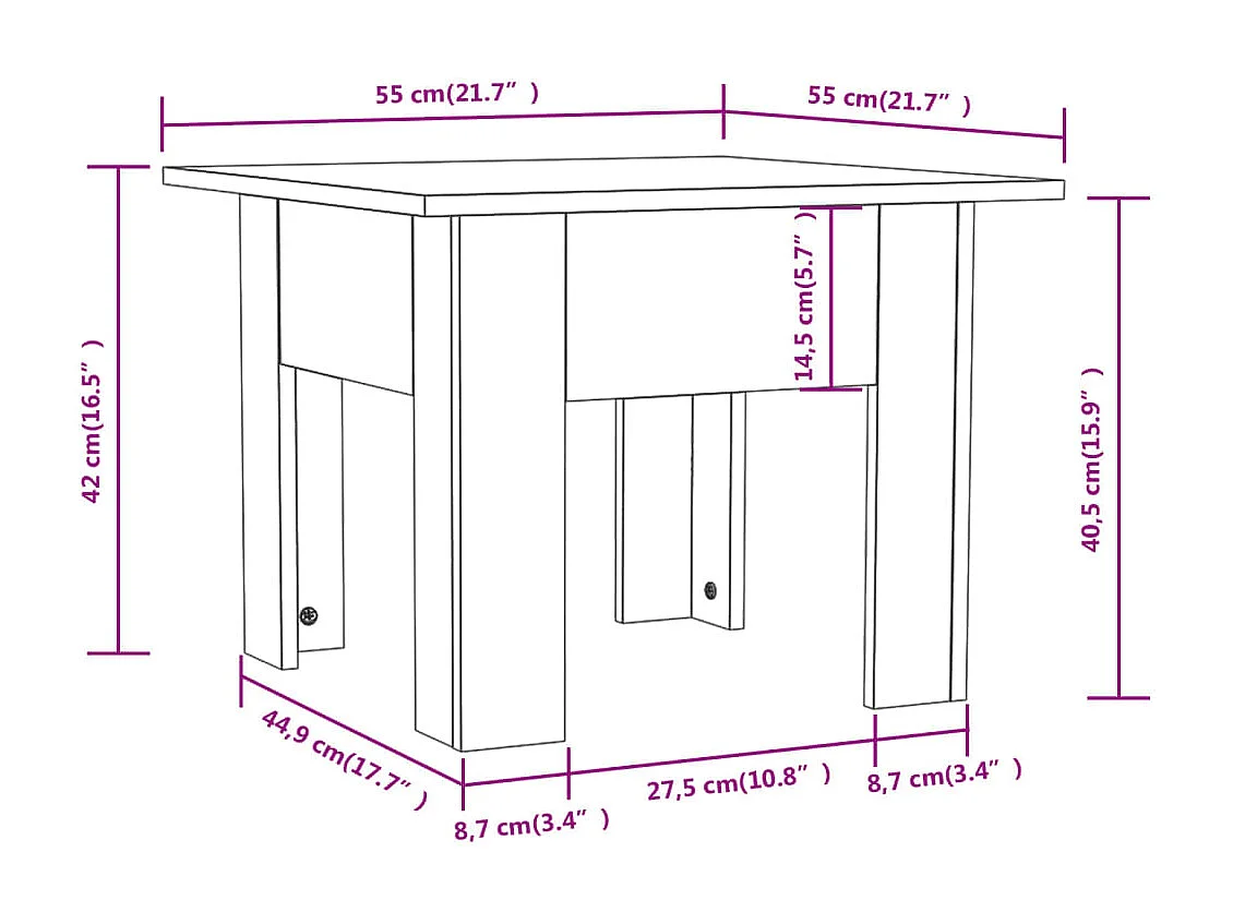 Salontafel 55x55x42 cm bewerkt hout hoogglans wit
