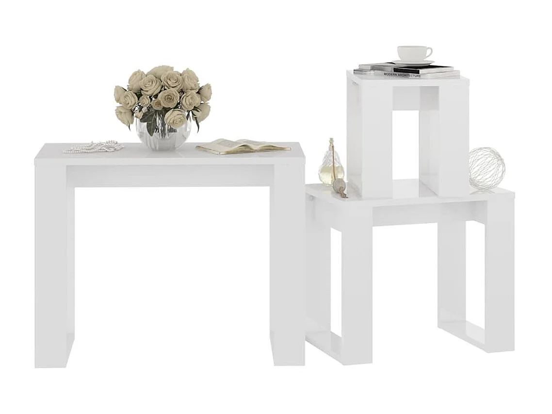 Tables gigognes 3 pcs Blanc brillant 2
