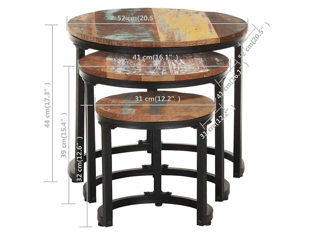 Tables d'appoint 3 pcs Bois de récupération massif