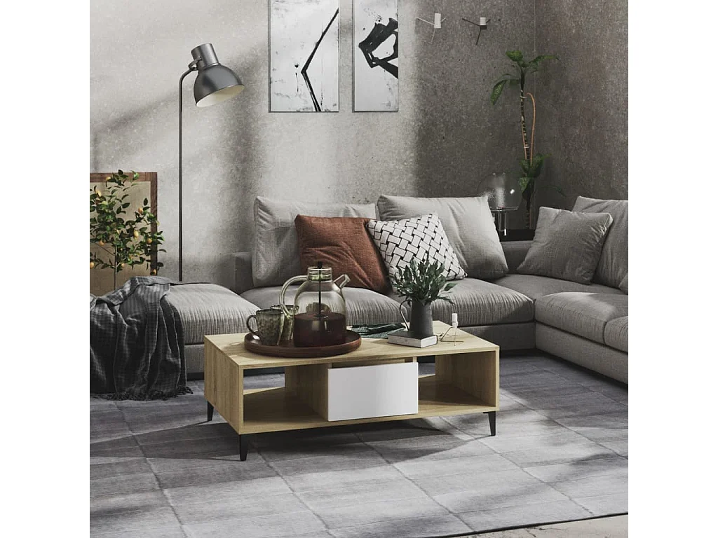 Table basse Blanc et chêne sonoma 103,5x60x35