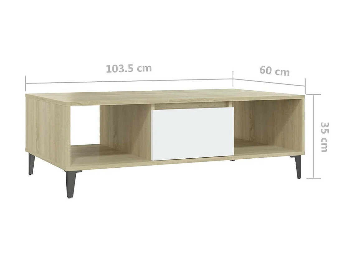 Table basse Blanc et chêne sonoma 103,5x60x35