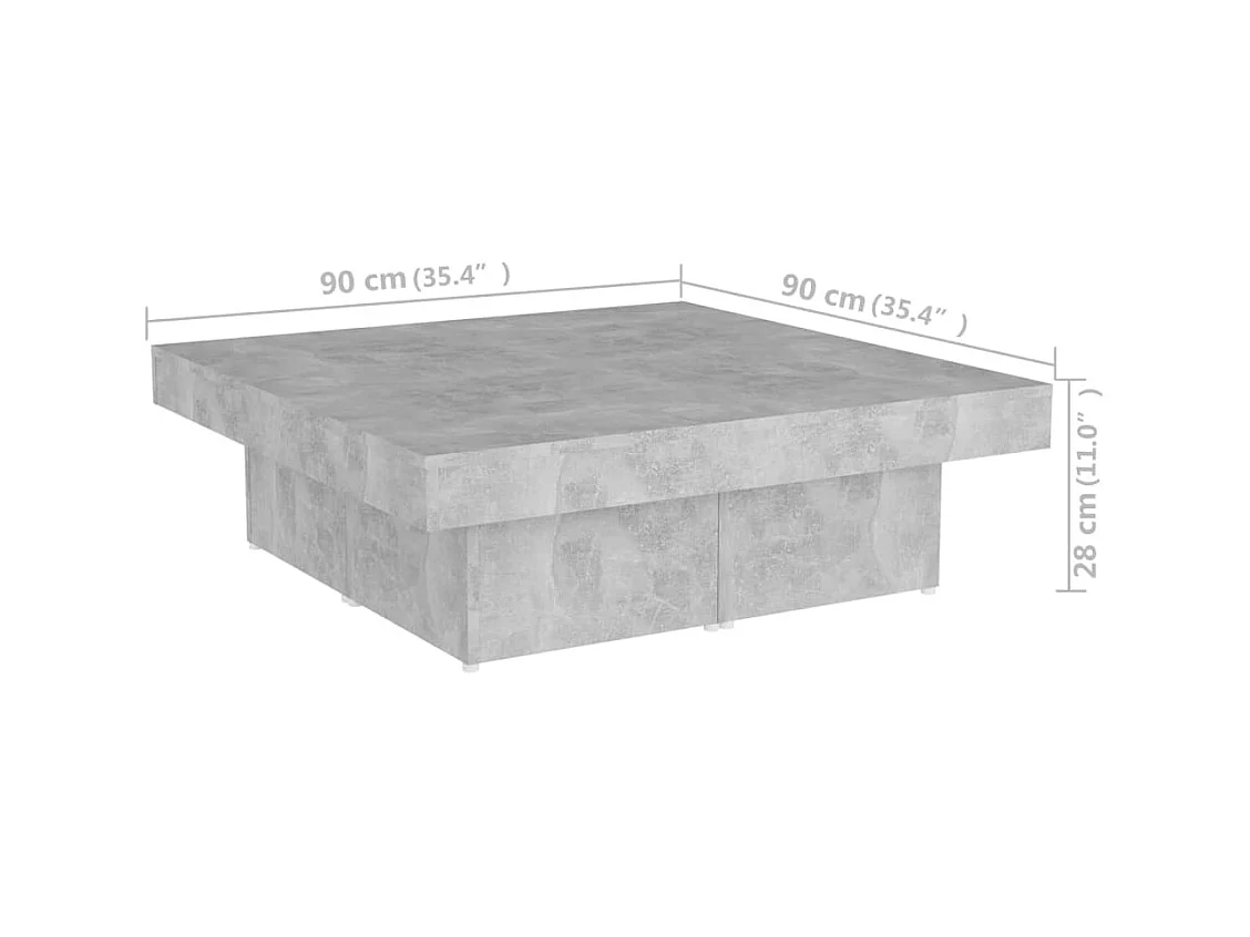 Salontafel 90x90x28 cm spaanplaat betongrijs