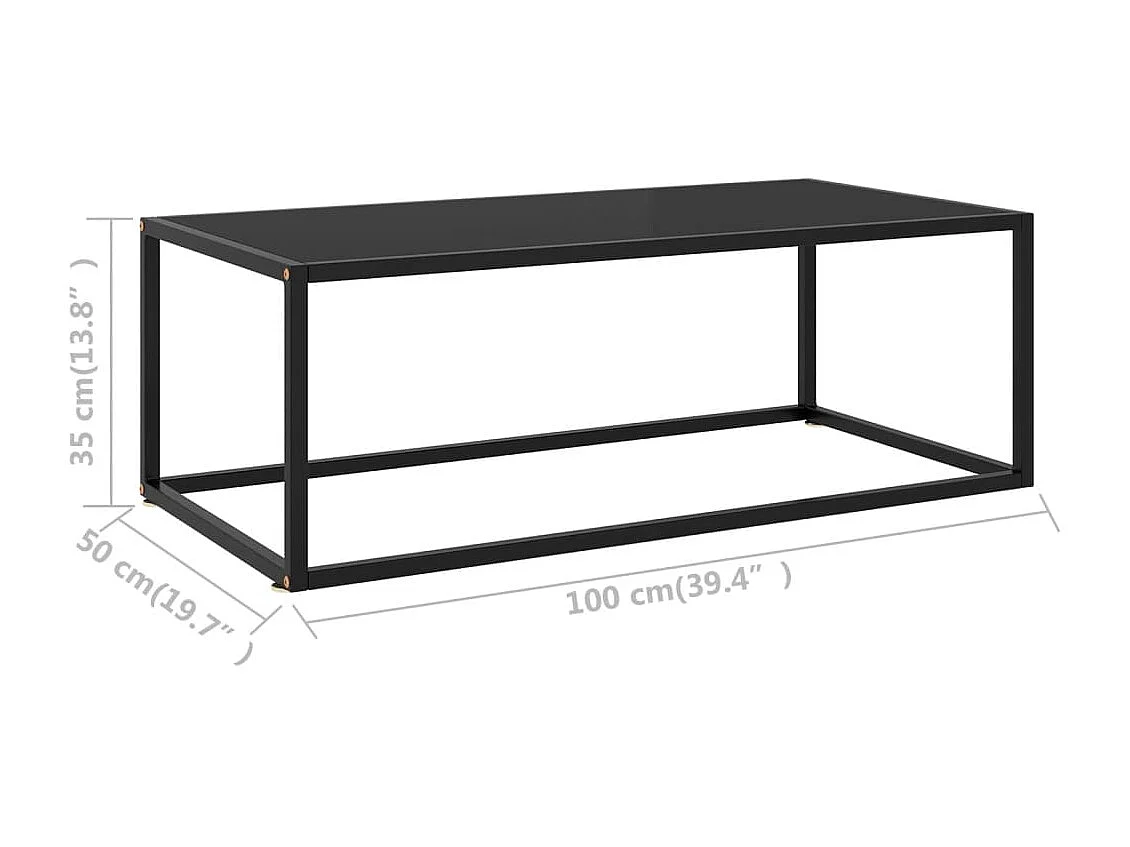 Table basse Noir avec verre noir 100x50x35