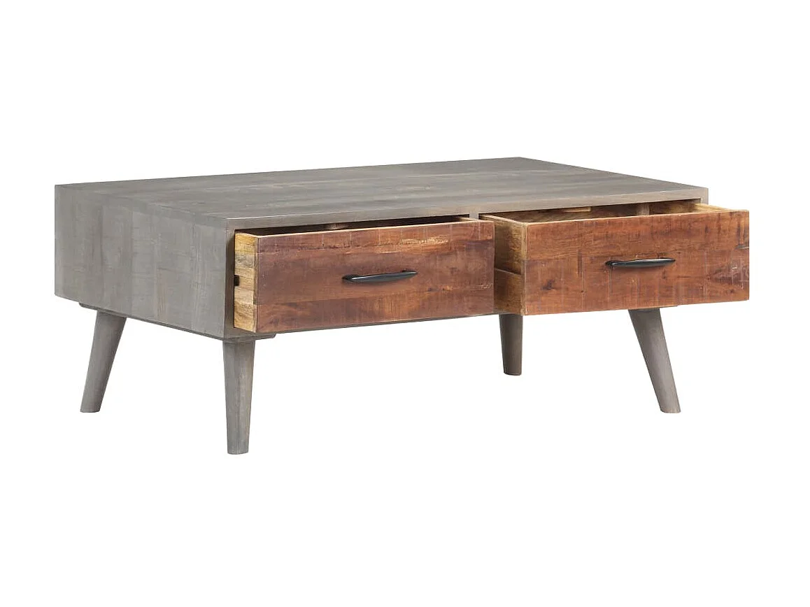 Table basse Gris 100x60x40 Bois massif de manguier brut