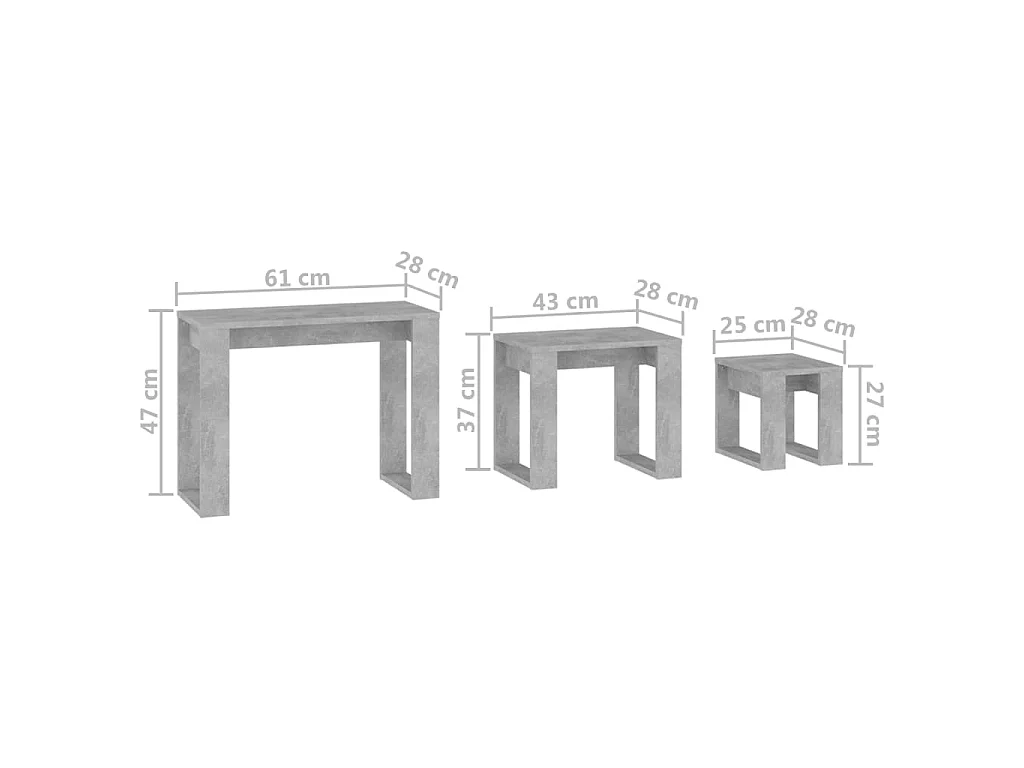 Tables gigognes 3 pcs Gris béton 3