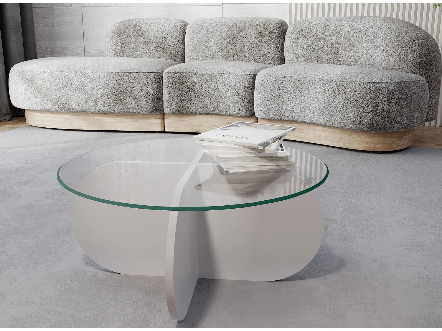 Mesa de café Kailua 239, Blanco, 35cm, Diámetro: 75, Vidrio templado, Redonda