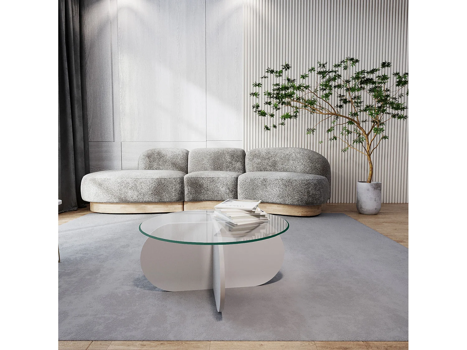 Mesa de café Kailua 239, Blanco, 35cm, Diámetro: 75, Vidrio templado, Redonda