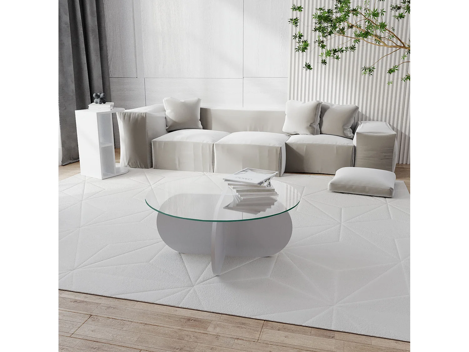 Mesa de café Kailua 239, Blanco, 35cm, Diámetro: 75, Vidrio templado, Redonda