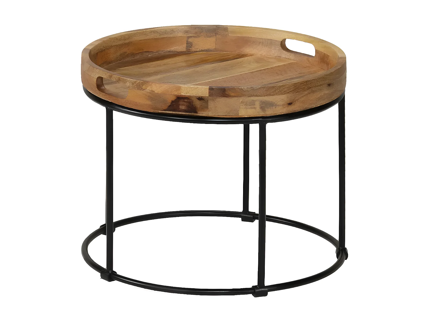 Table basse ronde manguier massif clair et métal noir Sopra