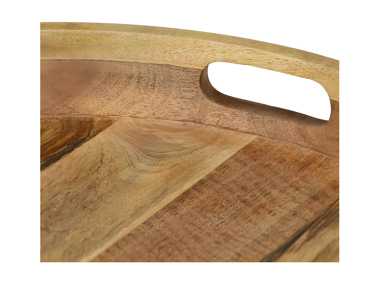 Table basse ronde manguier massif clair et métal noir Sopra