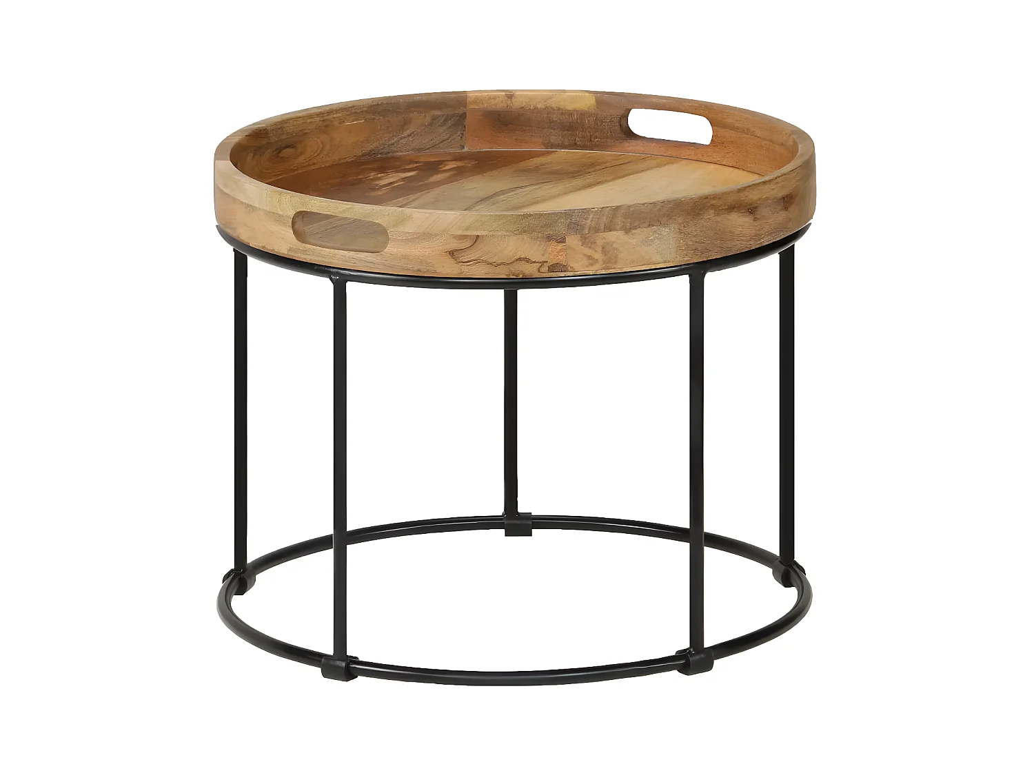 Table basse ronde manguier massif clair et métal noir Sopra