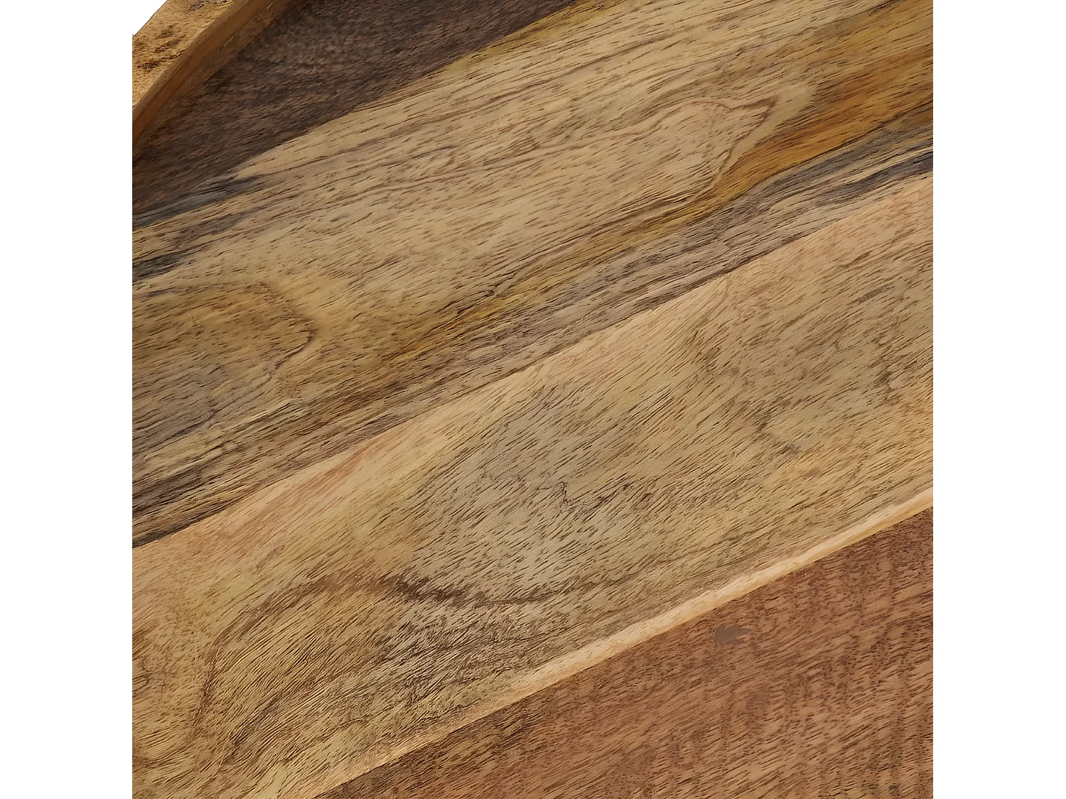 Table basse ronde manguier massif clair et métal noir Sopra