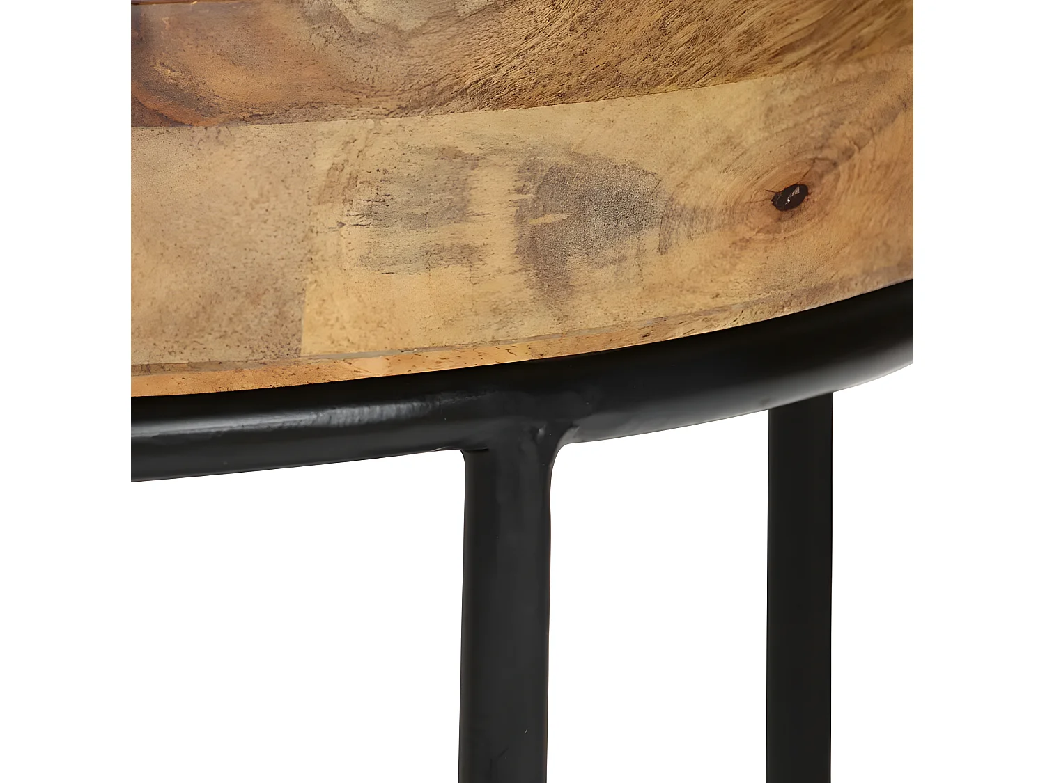Table basse ronde manguier massif clair et métal noir Sopra