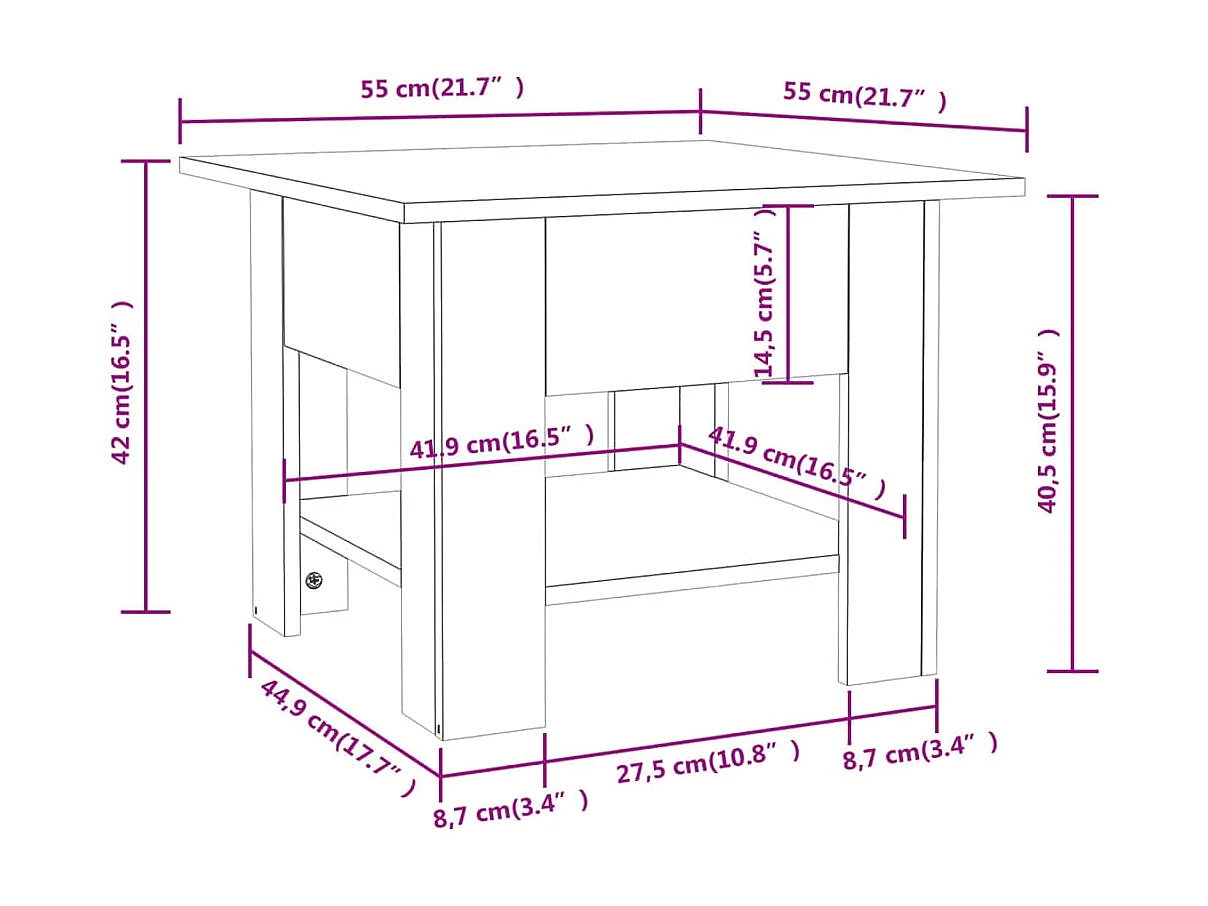 Salontafel 55x55x42 cm spaanplaat wit