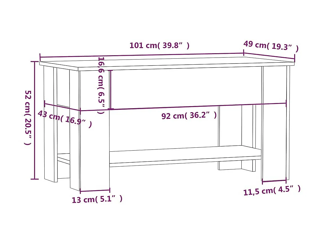 Table basse Noir 101x49x52 Bois d'ingénierie 2