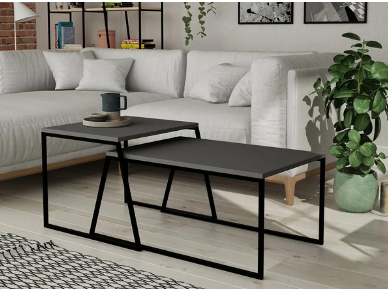Ensemble 2 tables basses gigognes anthracite et noir Valdis
