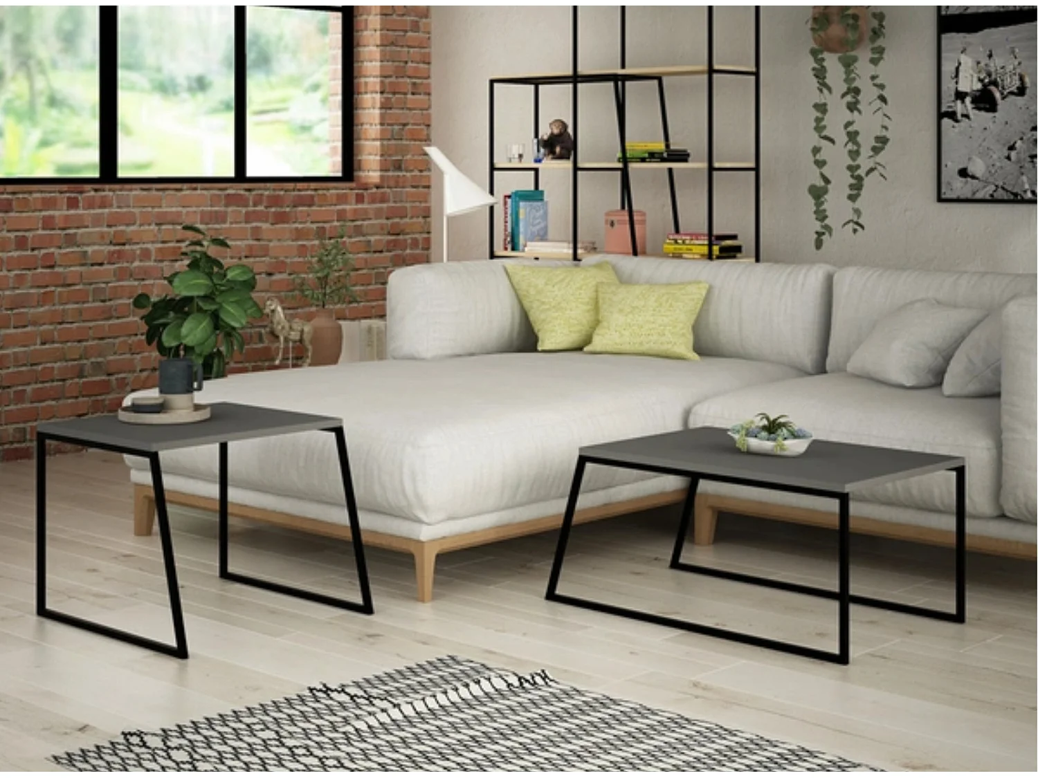 Ensemble 2 tables basses gigognes anthracite et noir Valdis