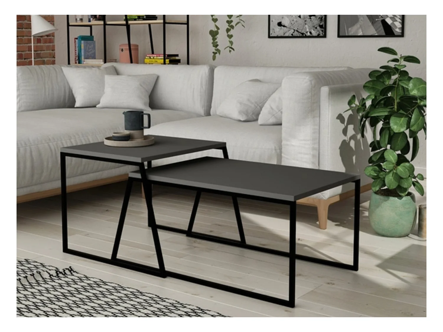 Ensemble 2 tables basses gigognes anthracite et noir Valdis