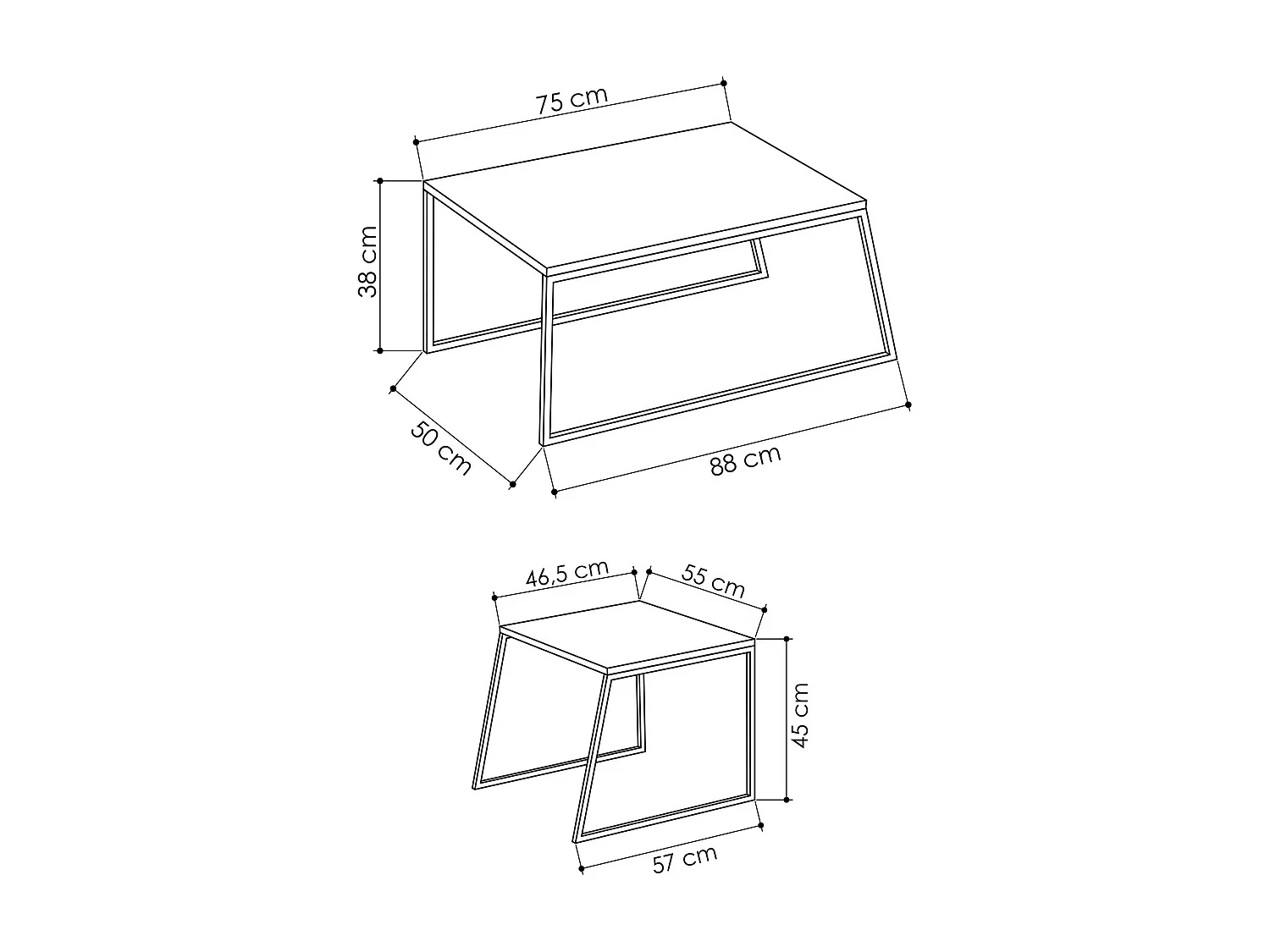 Conjunto mesa de centro Kailua 1435, Antracita, 45x55x57cm, Aglomerado laminado, Angular