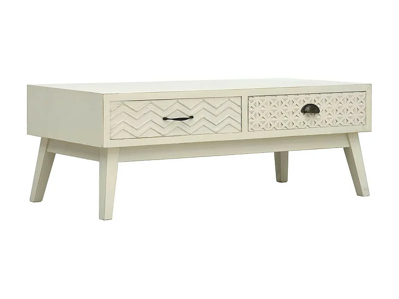 Table basse avec 2 tiroirs Gris sculpté 110x50x40 Bois