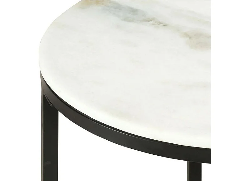 Table basse ronde marbre blanc et pieds métal noir Irmin