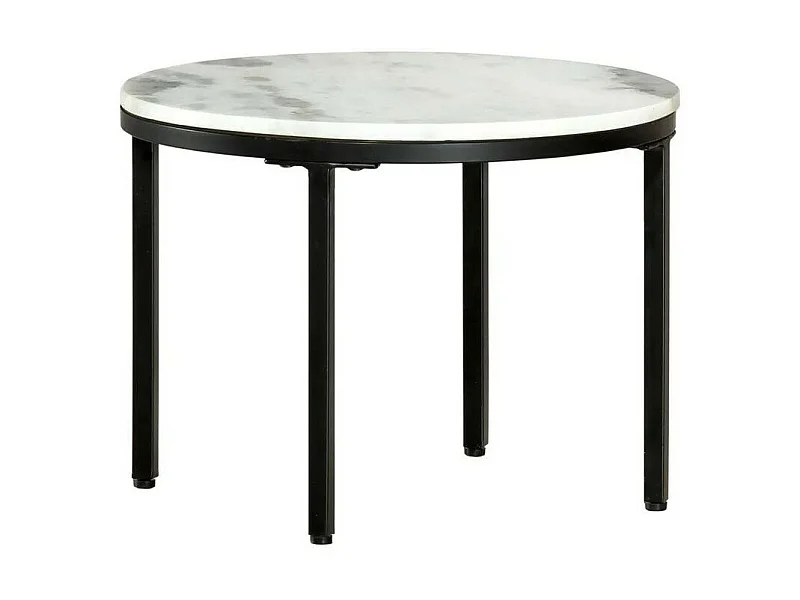 Table basse ronde marbre blanc et pieds métal noir Irmin