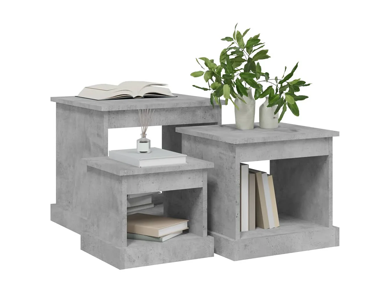 Tables gigognes 3 pcs gris béton bois d'ingénierie