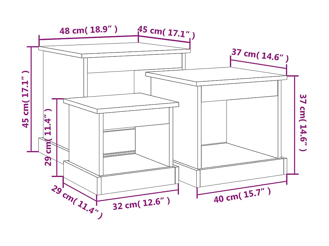 Tables gigognes 3 pcs gris béton bois d'ingénierie