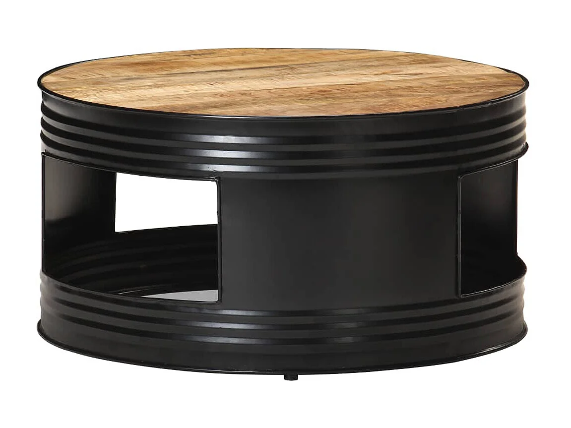 Table basse Noir 68x68x36 Bois massif de manguier brut