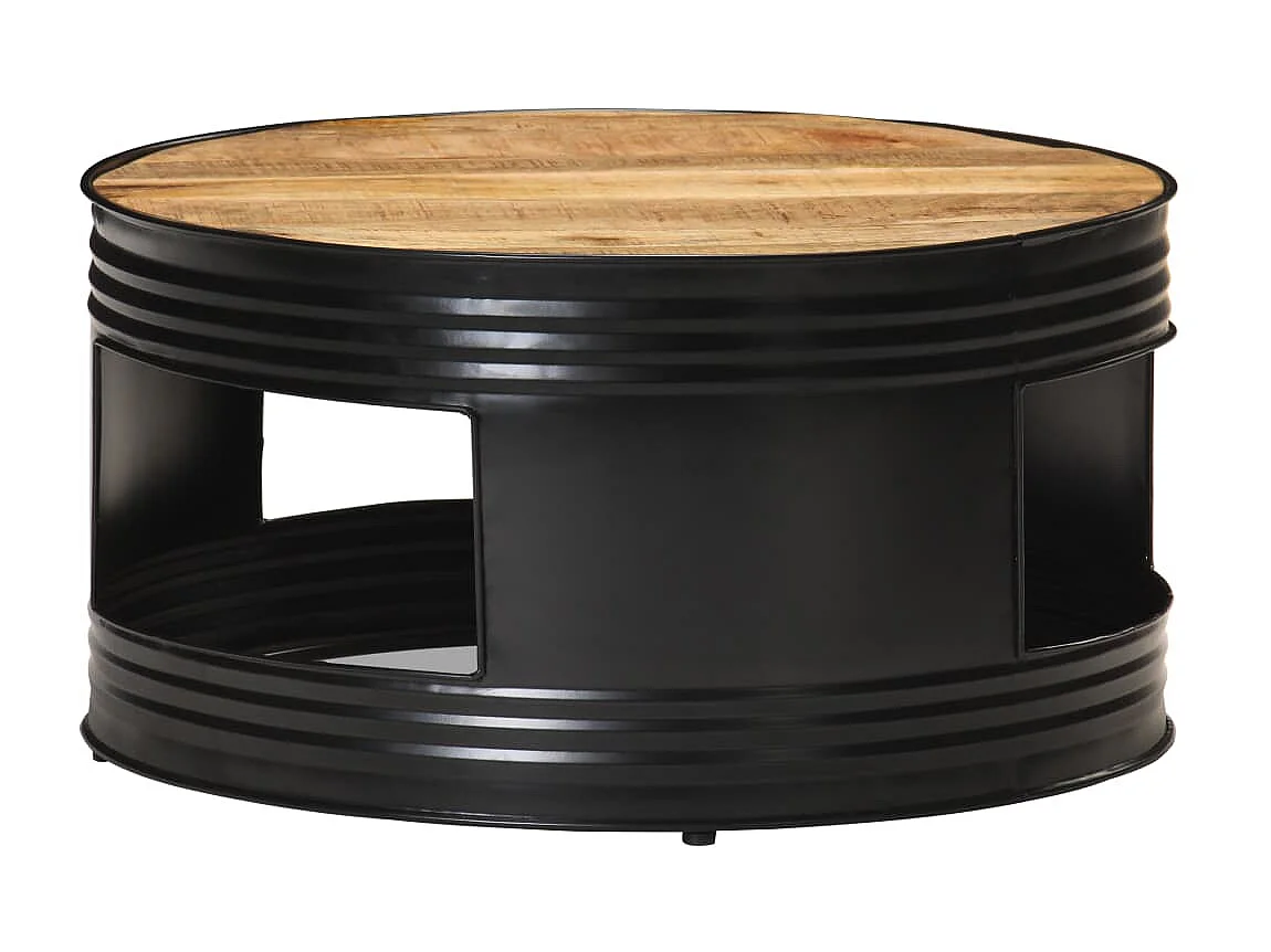 Table basse Noir 68x68x36 Bois massif de manguier brut