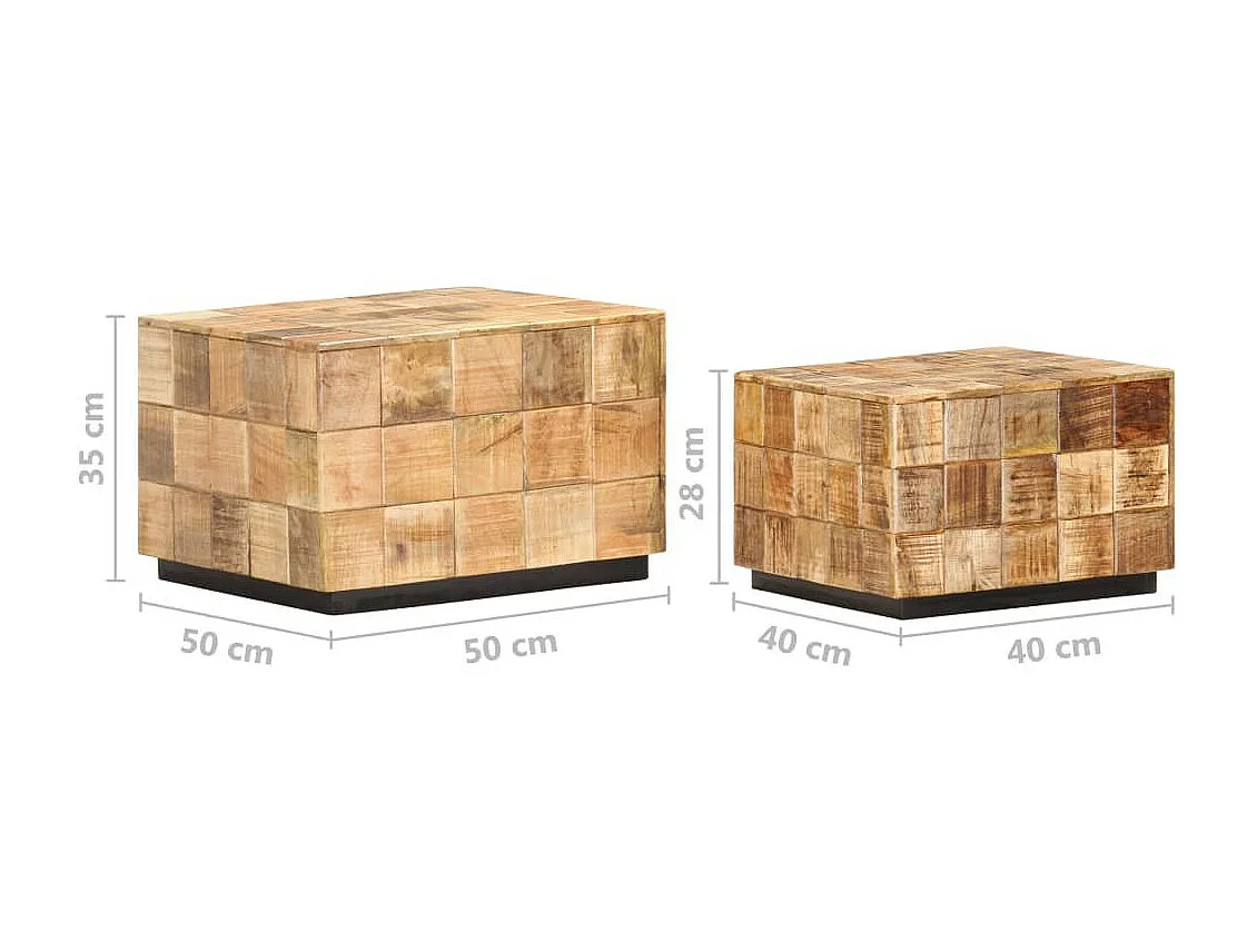 Tables basses 2 pcs avec design de blocs Bois de manguier brut