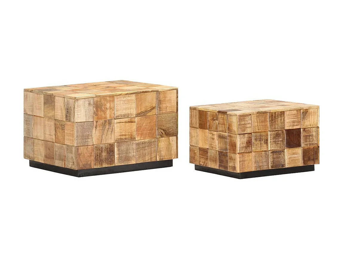 Tables basses 2 pcs avec design de blocs Bois de manguier brut