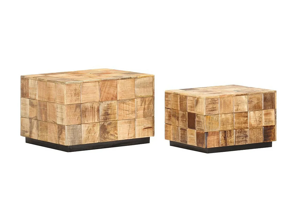 Tables basses 2 pcs avec design de blocs Bois de manguier brut