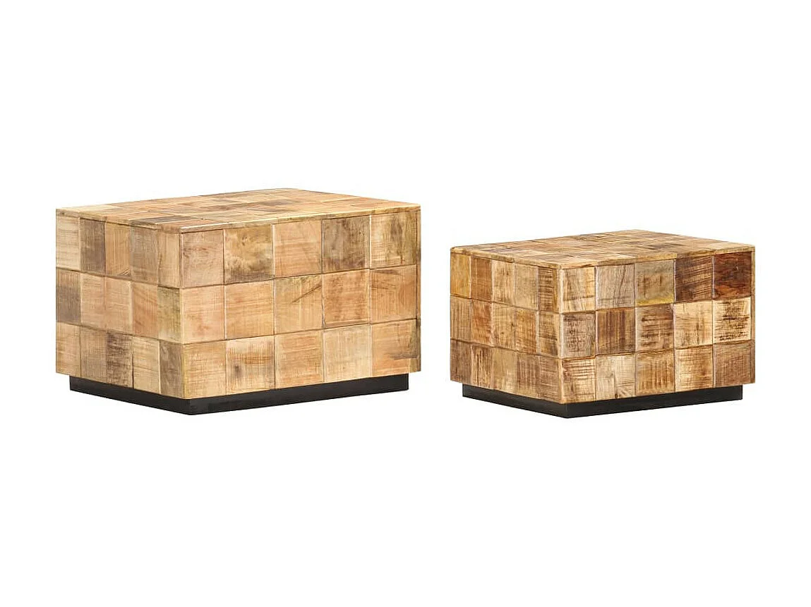 Tables basses 2 pcs avec design de blocs Bois de manguier brut