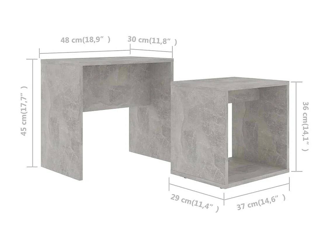 Ensemble de tables basses Gris béton 48x30x45