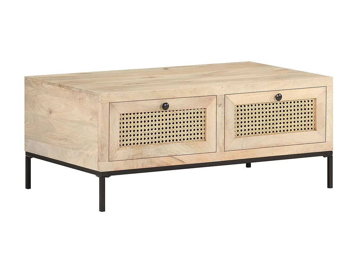 Table basse 90x50x37 Bois de manguier et canne naturelle