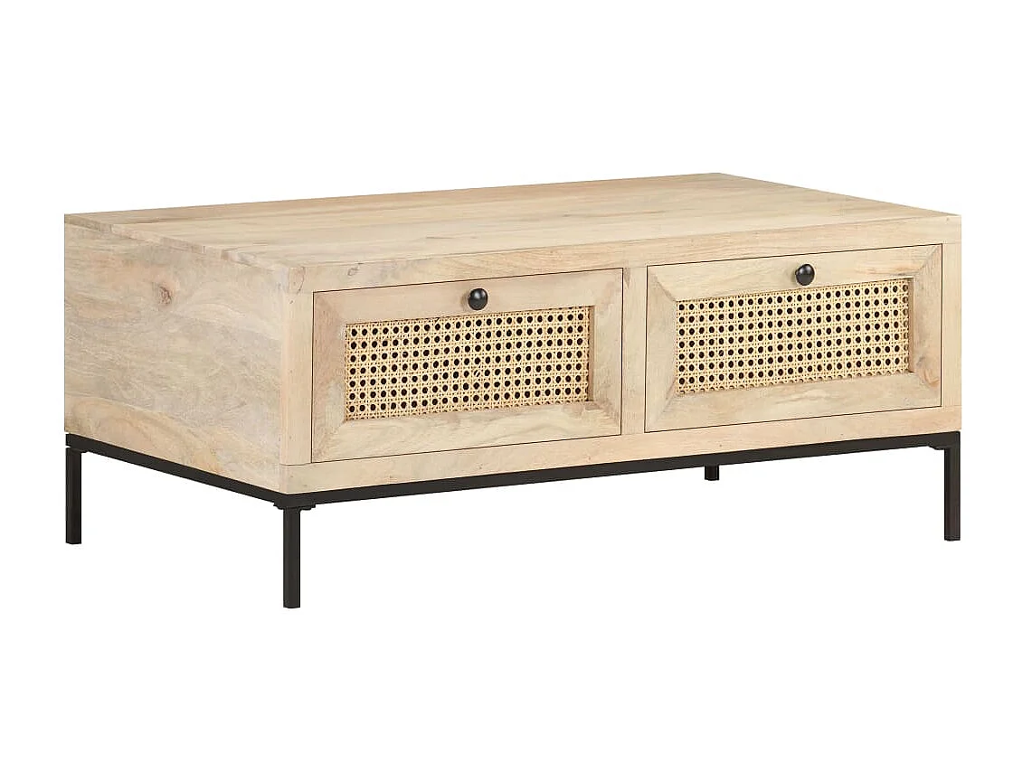 Table basse 90x50x37 Bois de manguier et canne naturelle