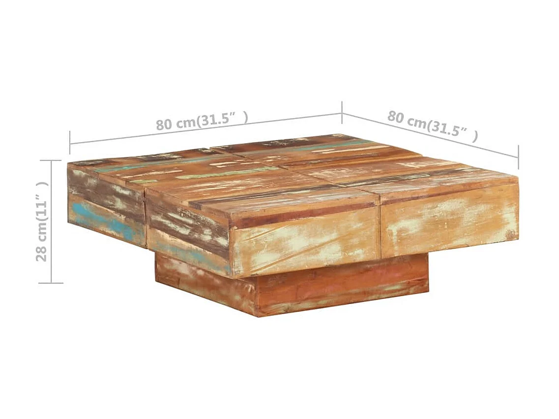 Table basse 80x80x28 Bois de récupération massif