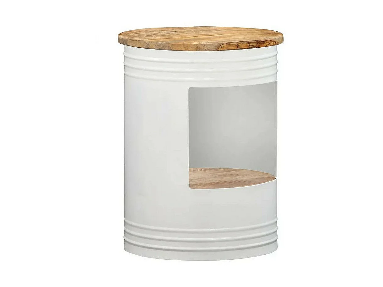 Table basse ronde manguier massif clair et métal blanc Liaish