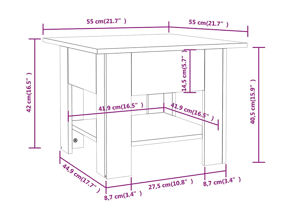 Salontafel 55x55x42 cm bewerkt hout hoogglans wit