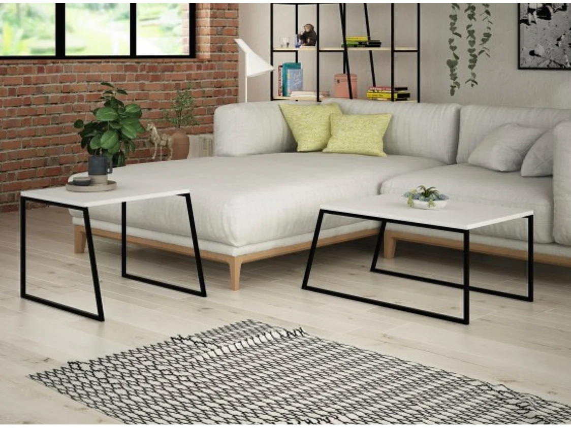 Ensemble 2 tables basses gigognes blanche et noir Valdis