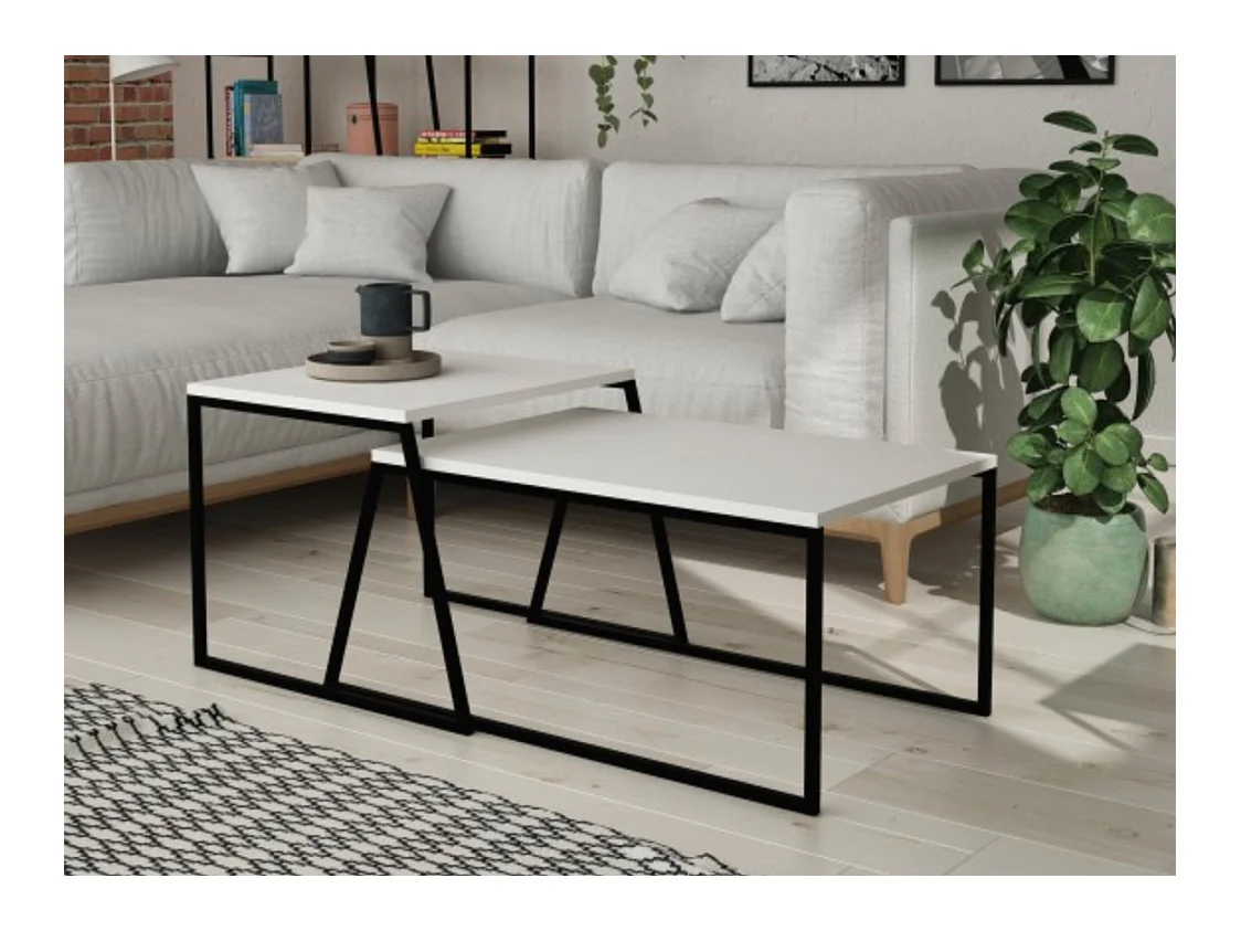 Ensemble 2 tables basses gigognes blanche et noir Valdis