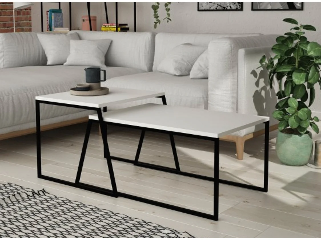 Ensemble 2 tables basses gigognes blanche et noir Valdis