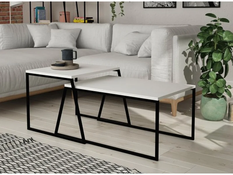 Ensemble 2 tables basses gigognes blanche et noir Valdis