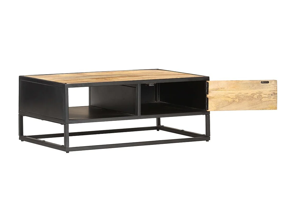 Table basse à porte sculptée 90x55x36 Bois de manguier brut