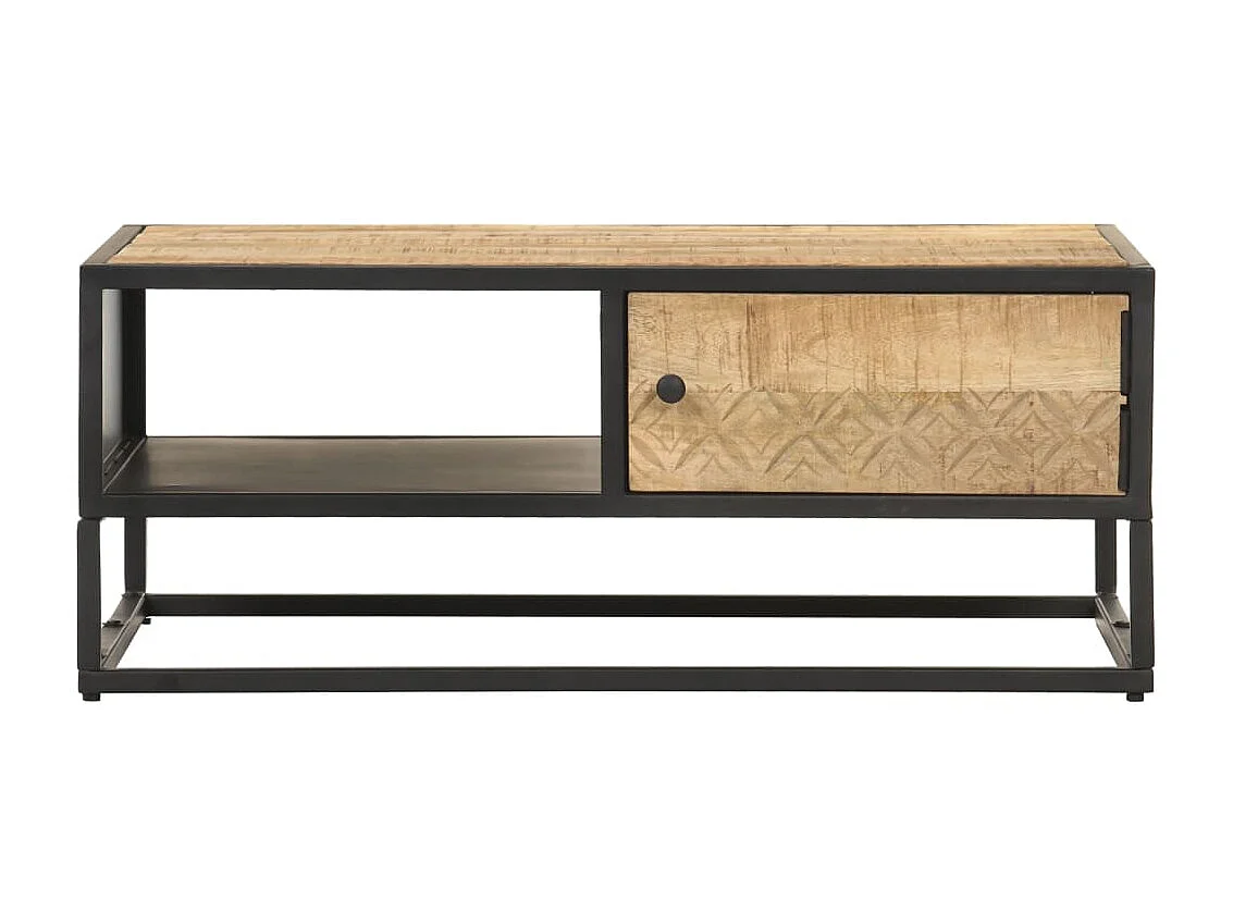 Table basse à porte sculptée 90x55x36 Bois de manguier brut