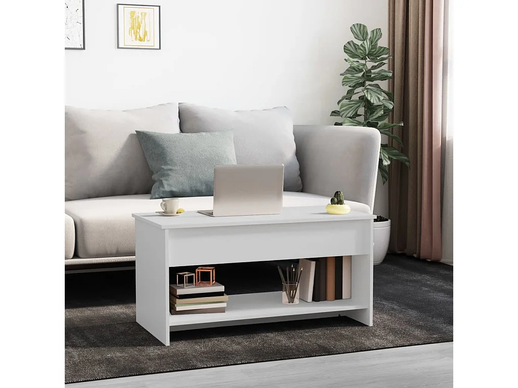 Table basse Blanc 102x50x52,5 Bois d'ingénierie