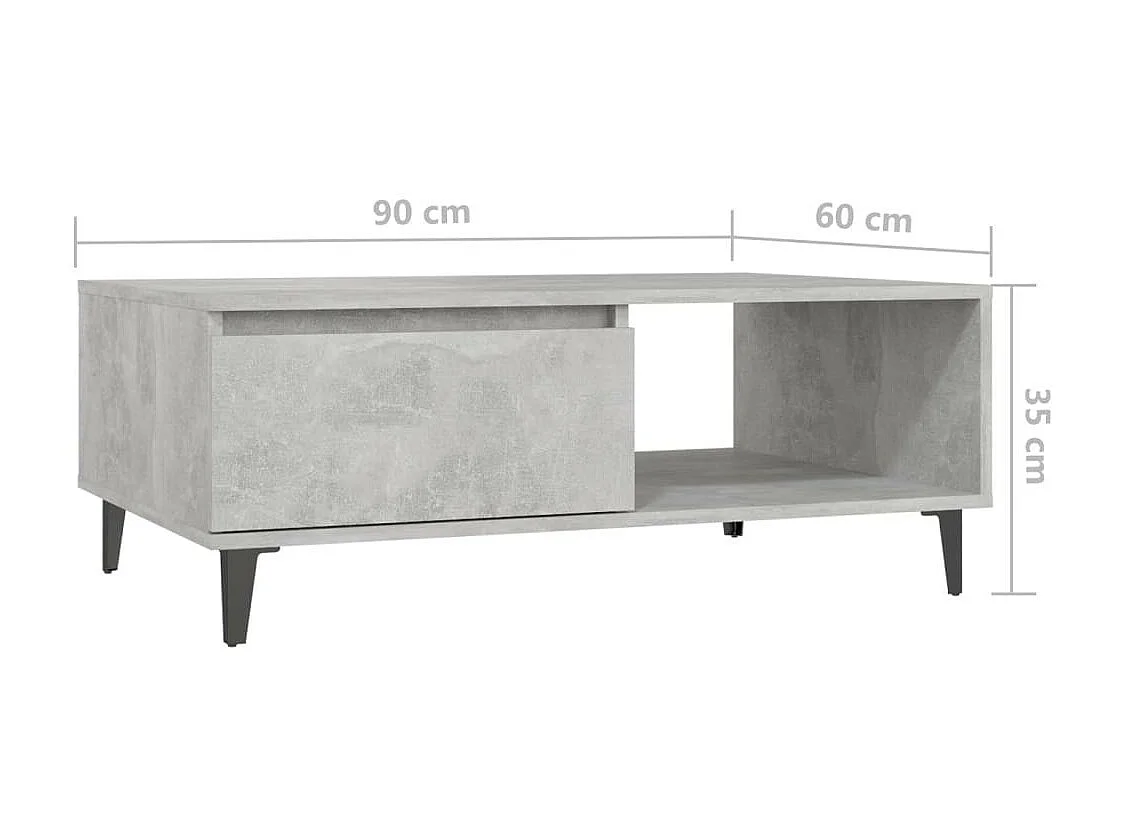 Salontafel 90x60x35 cm spaanplaat betongrijs