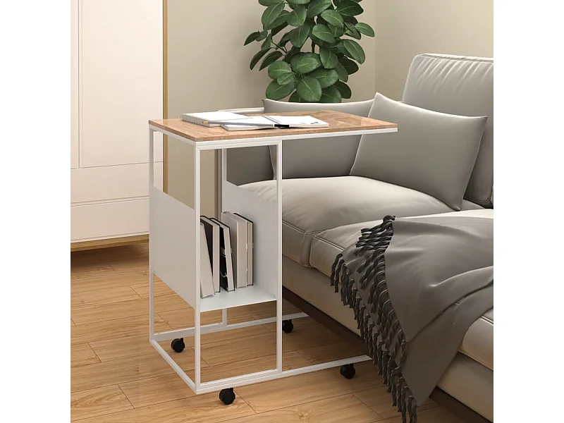 Table d'appoint et roues Blanc 55x36x63,5 Bois d'ingénierie