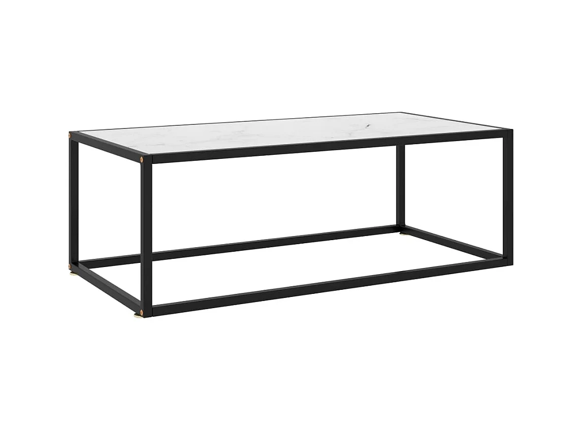 Table basse Noir avec verre marbre blanc 100x50x35